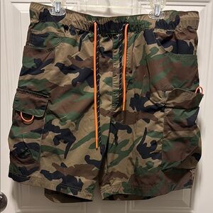 Men's Camouflage Cargo Shorts with Orange Accents